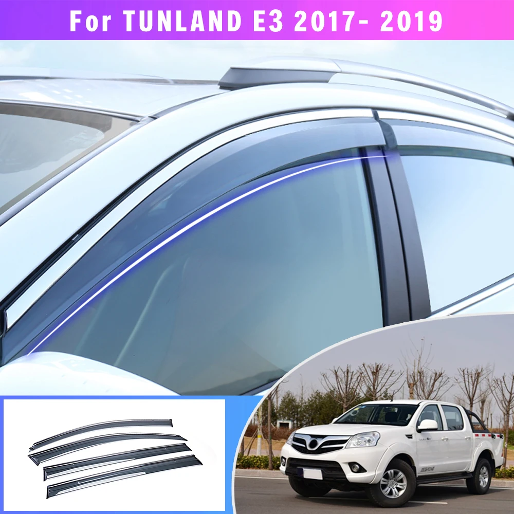 

4PC Car Sun Visor For Foton TUNLAND E3 2017 2018 Smoke Car Window Visor Sun Rain Guard Wind Deflectors For JAC T6 Accessories
