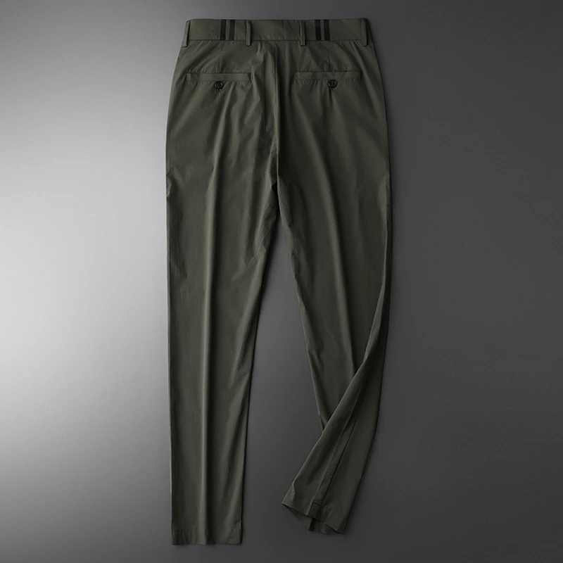 

Army Green Summer Mens Luxury Solid Color Thin Casual Man Suit Pants Fashion Slim Fit Yarn-dyed Plaid Mantrousers