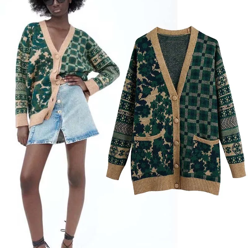 Жаккардовый вязаный кардиган Za с V-образным вырезом, свободный женский свитер, женская трикотажная одежда, осенняя Уличная Повседневная Жен...
Жаккардовый вязаный кардиган Za с V-образным вырезом, свободный женский свитер, женская трикотажная одежда, осенняя Уличная Повседневная Жен...
