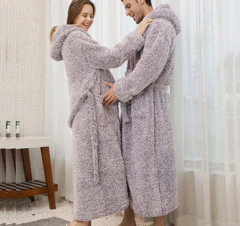 

Luxury Fuzzy Warm Fleece Couples Dressing Gown, Soft Thick Matching Sherpa Robes, Shaggy Gown, Fluffy Robe, Gift for Her and Him