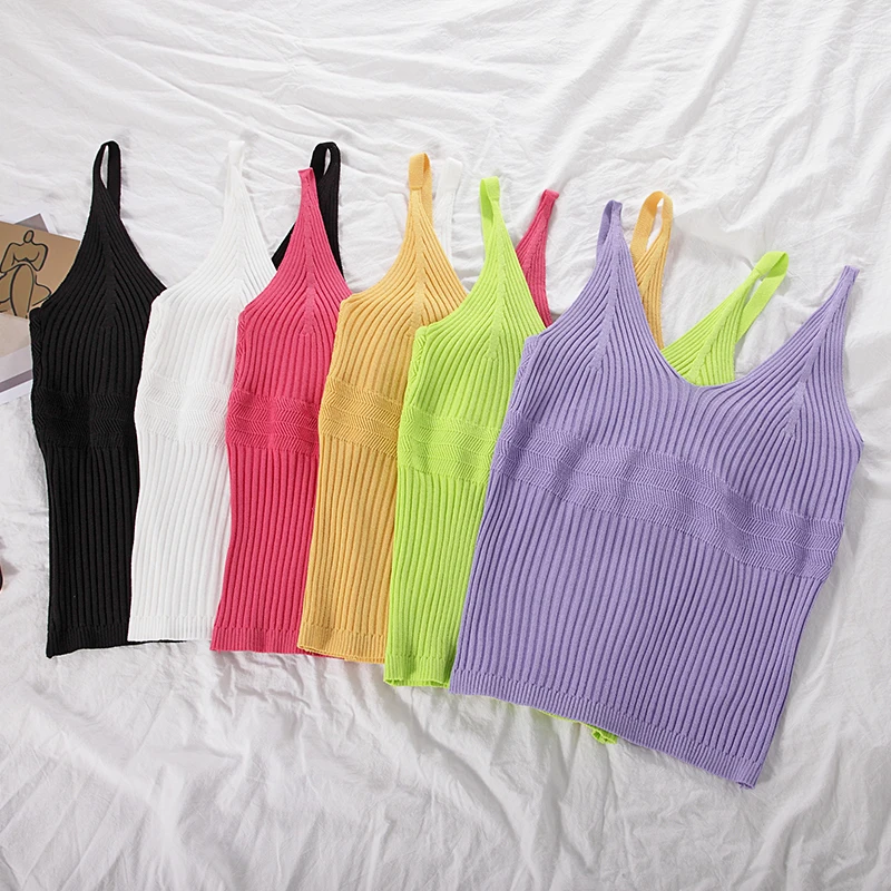 

OUMEA Women Rib Knitted Crop Tank Tops Summer Sleeveless Candy Color Skinny Knit Tops Korean Style Going Out Hot High Street Top