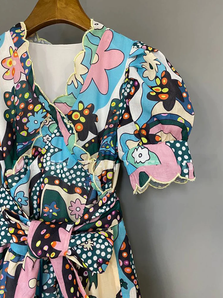 Retro geometric print sexy V-neck lace waist embroidered wavy dress women's summer new style loose big hem Puff skirt
Retro geometric print sexy V-neck lace waist embroidered wavy dress women's summer new style loose big hem Puff skirt