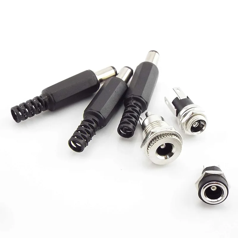 5PCS 12V 5.5 x 2.5mm Plastic Male Plugs DC Power Socket Female Jack Screw Nut Panel Mount Connector Adapter CCTV LED Strip A |