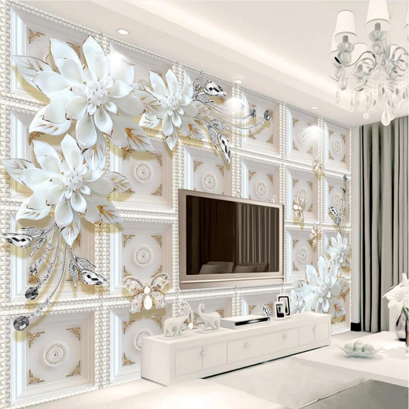 

Jointless Custom Photo Wallpaper Murals Three-Dimensional Relief Jewelry Flowers European 3D Background Wall Paintings