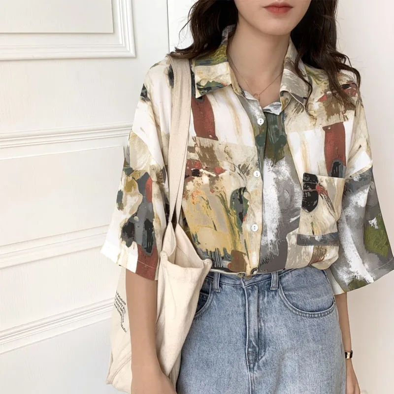 Zadily 2021 Summer Women Beach Style Turn-down Collar Casual Shirt Print Shirt Painting Short Sleeve Blouse
Zadily 2021 Summer Women Beach Style Turn-down Collar Casual Shirt Print Shirt Painting Short Sleeve Blouse