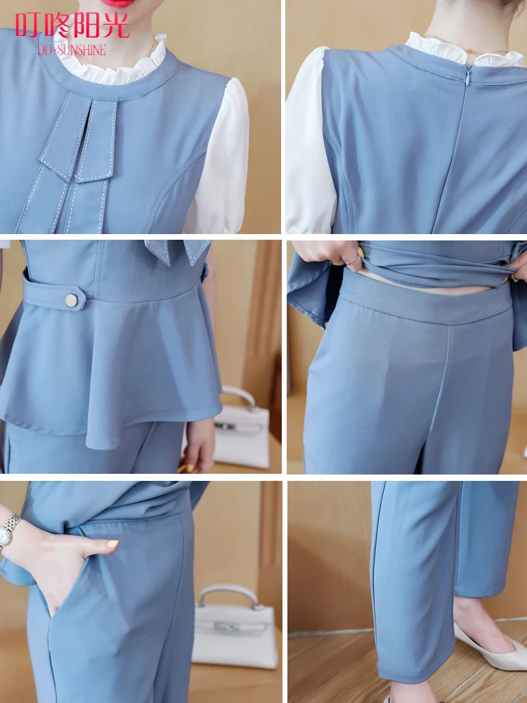 Women's suit professional wear new style fashion 2 piece set women waist waist coat nine points small feet pants two-piece set 
Women's suit professional wear new style fashion 2 piece set women waist waist coat nine points small feet pants two-piece set