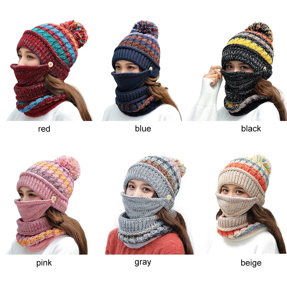 3pcs Winter Mask Hat Scarf Set Thicken Warm Women Girls Beanies Pompom Outdoor Cycling Riding Knitted Cap Scarves
3pcs Winter Mask Hat Scarf Set Thicken Warm Women Girls Beanies Pompom Outdoor Cycling Riding Knitted Cap Scarves