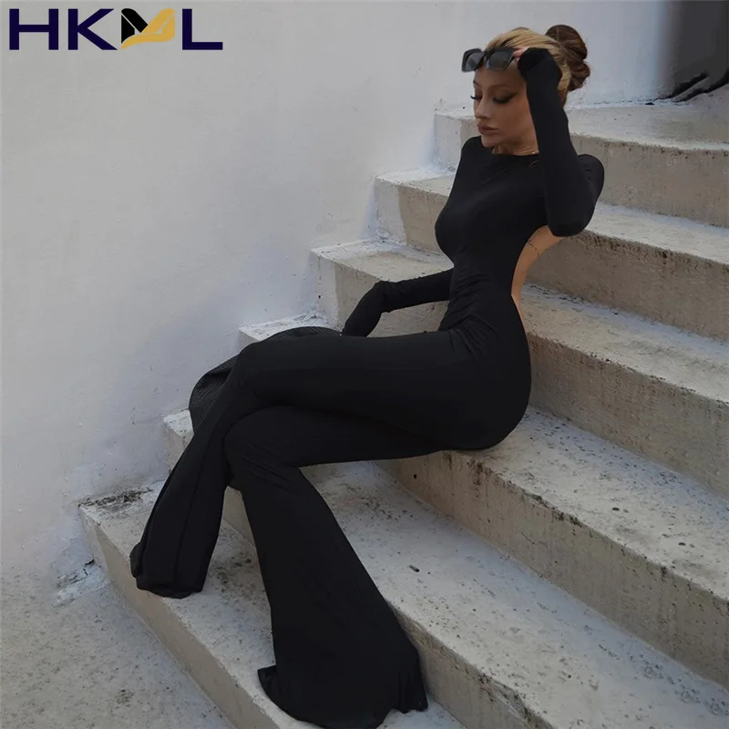 Women Jumpsuit Black Backless Slim O Neck Long Sleeve Hollow Out Bodycon Wide Leg Jumpsuit Summer Streetwear
Women Jumpsuit Black Backless Slim O Neck Long Sleeve Hollow Out Bodycon Wide Leg Jumpsuit Summer Streetwear