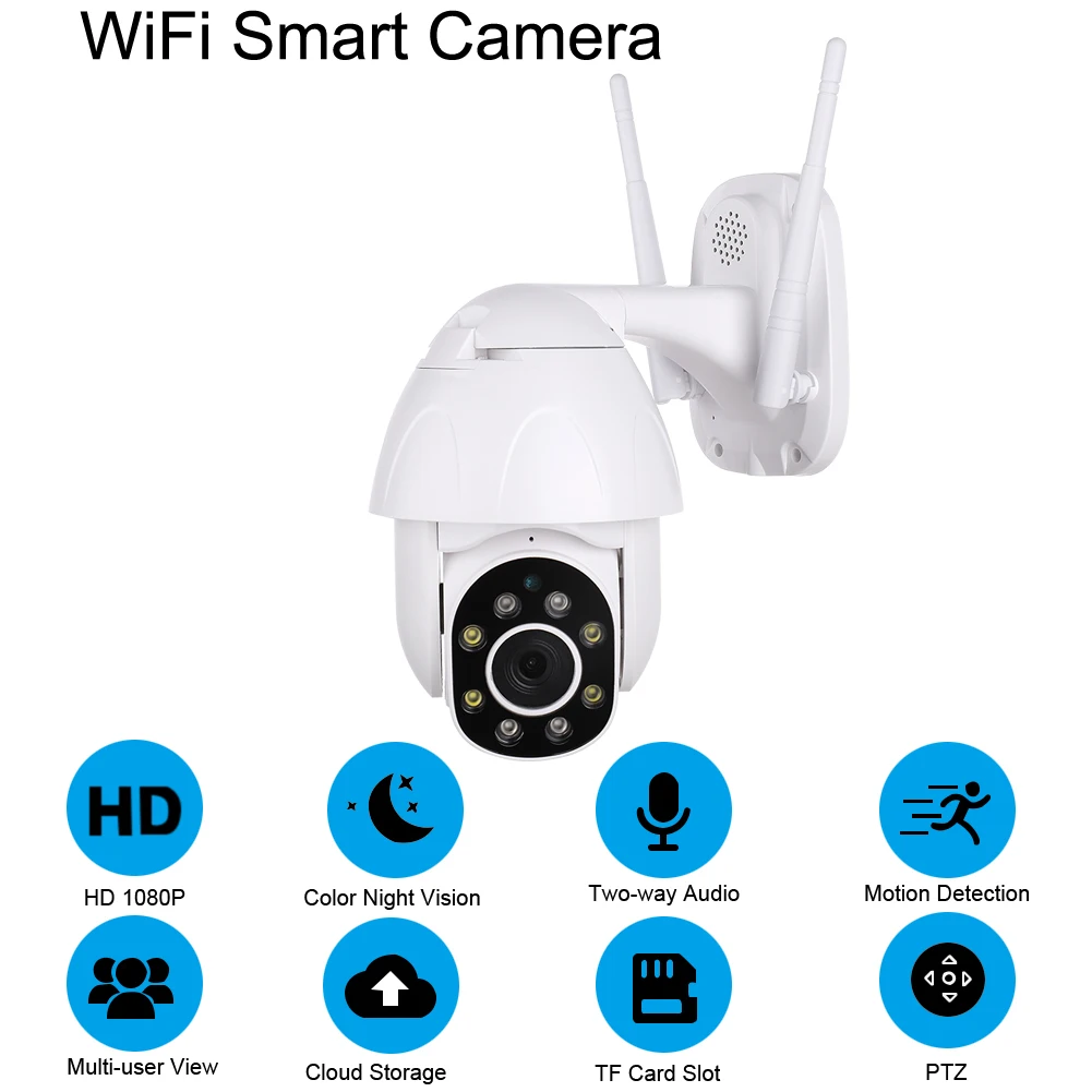 Водонепроницаемая уличная Беспроводная камера, 1080p, 2 Мп, Wi-Fi, двустороннее аудио 
Водонепроницаемая уличная Беспроводная камера, 1080p, 2 Мп, Wi-Fi, двустороннее аудио