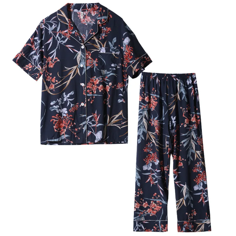 Cotton Viscose Pajamas Women's Summer New Short-sleeved Trousers Two-piece Suit Spring and Autumn Sleepwear Printed Home Clothes
Cotton Viscose Pajamas Women's Summer New Short-sleeved Trousers Two-piece Suit Spring and Autumn Sleepwear Printed Home Clothes