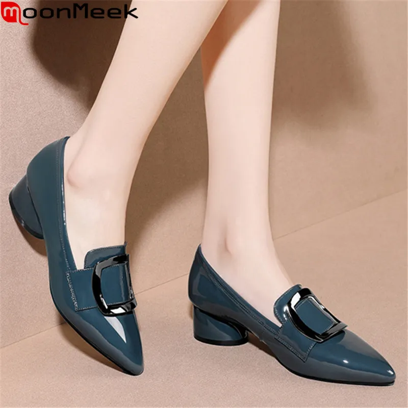 MoonMeek New Brand genuine leather dress shoes fashion buckle pointed toe ladies shoes med heels black green women pumps
MoonMeek New Brand genuine leather dress shoes fashion buckle pointed toe ladies shoes med heels black green women pumps