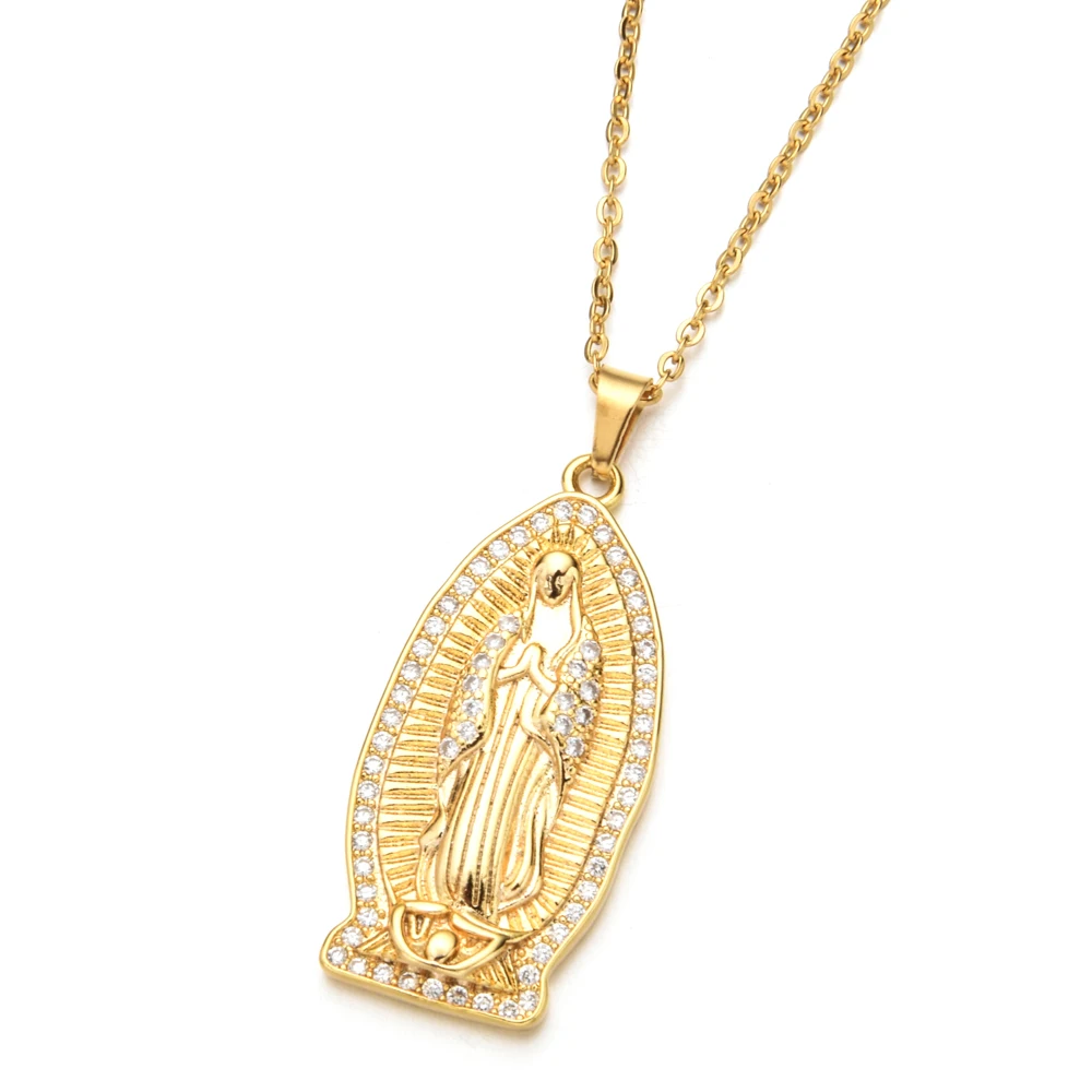 Ожерелье из нержавеющей стали Virgin Mary с кубическим цирконием золотого цвета