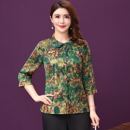 2021 Spring Summer New Fashion Seven Minutes Sleeved Loose Women Shirt Mother Wearing Comfortable Female Silk Cardigan Plus Size 
2021 Spring Summer New Fashion Seven Minutes Sleeved Loose Women Shirt Mother Wearing Comfortable Female Silk Cardigan Plus Size
