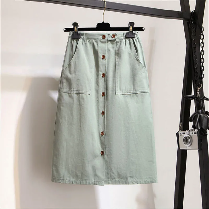 2021 Women Solid Summer Cotton Skirt Elegant High Waist Spring Casual Single-Breasted Office Ladies A-Line Midi Skirt Jupe Femme
2021 Women Solid Summer Cotton Skirt Elegant High Waist Spring Casual Single-Breasted Office Ladies A-Line Midi Skirt Jupe Femme