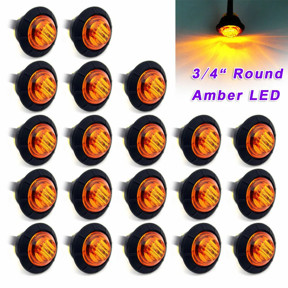 20pcs 3/4 Inch Universal Marker Lamp Round Amber LED Light Truck Trailer Side Clearance Signals Lights Replacement Accessories
20pcs 3/4 Inch Universal Marker Lamp Round Amber LED Light Truck Trailer Side Clearance Signals Lights Replacement Accessories