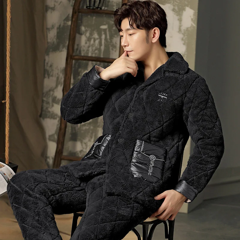 Winter Pajamas Men's Sleepwear Three Layer Thickened Plush Flannel Button Warm Set
Winter Pajamas Men's Sleepwear Three Layer Thickened Plush Flannel Button Warm Set