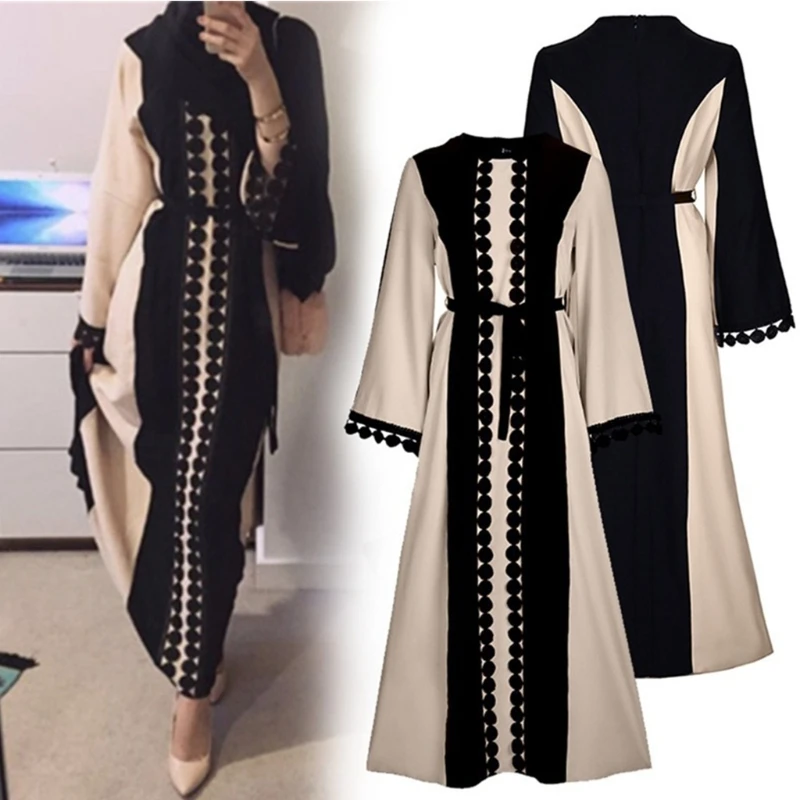2021 NEW Women Muslim Long Sleeve Maxi Dress Lace Polka Stitching Islamic Middle East Dubai Robe Color Block Belted Abaya Kaftan
2021 NEW Women Muslim Long Sleeve Maxi Dress Lace Polka Stitching Islamic Middle East Dubai Robe Color Block Belted Abaya Kaftan
