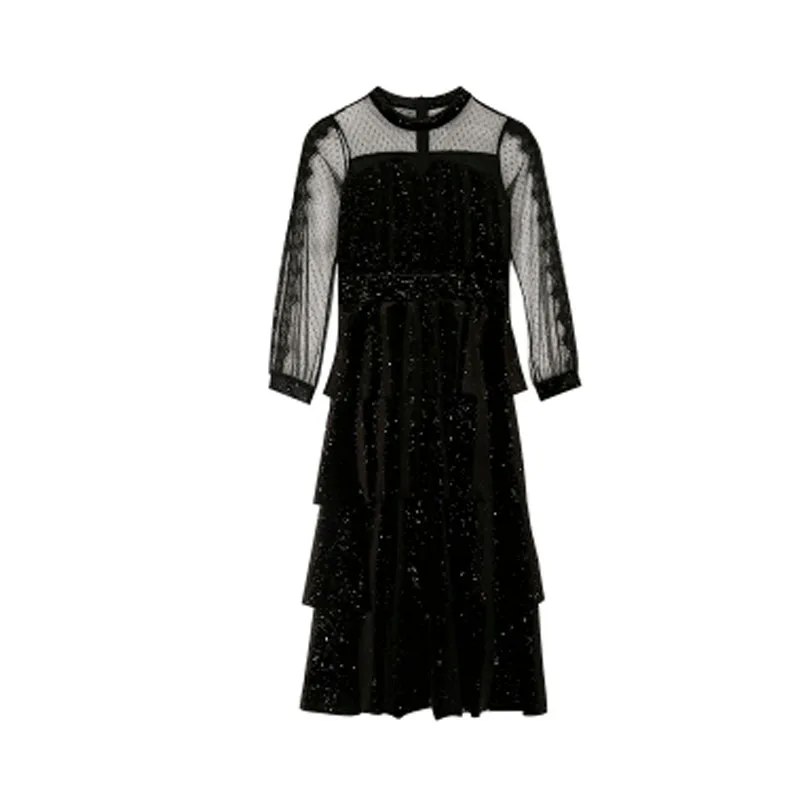 French Women Velvet Black Party Dress 2021 Autumn Winter Puff Long Sleeve Midi Long Dresses Elegant Mesh Vintage Ladies Dresses
French Women Velvet Black Party Dress 2021 Autumn Winter Puff Long Sleeve Midi Long Dresses Elegant Mesh Vintage Ladies Dresses