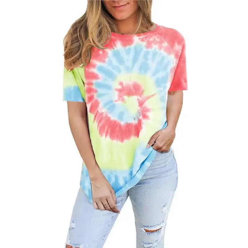 spring/summer 2021 New fashion ladies blouse detonation product tie-dye recreational easing round collar short sleeve T-shirt
spring/summer 2021 New fashion ladies blouse detonation product tie-dye recreational easing round collar short sleeve T-shirt