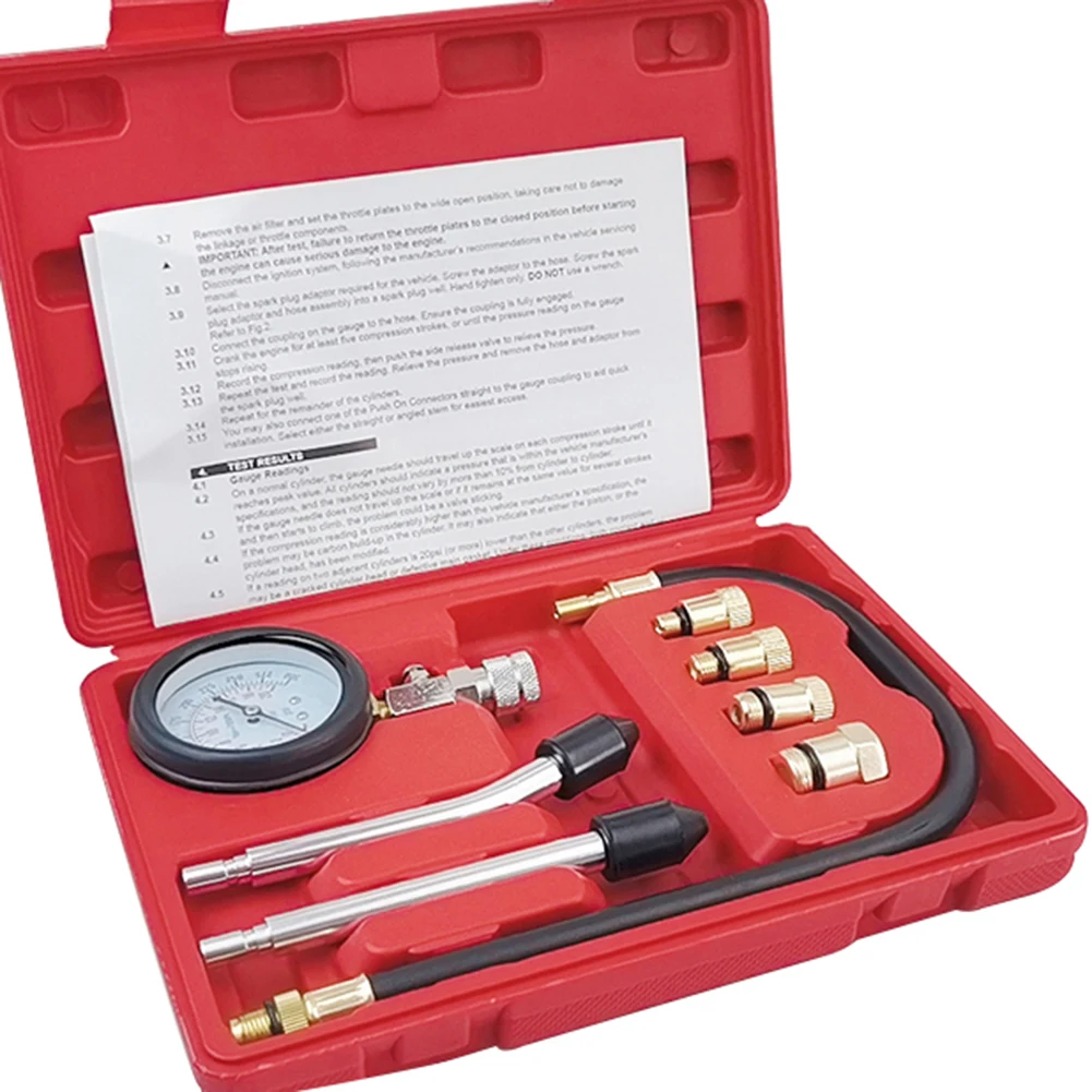 Compression Tester Pressure Gauge Tester Kit Motor Auto Petrol Gas Engine Cylinder Car Motorcycle Pressure Gauge with Adapter
Compression Tester Pressure Gauge Tester Kit Motor Auto Petrol Gas Engine Cylinder Car Motorcycle Pressure Gauge with Adapter