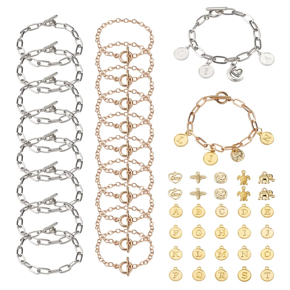 20Pcs Alloy Cable Chain Bracelets Chain Link with Toggle Clasp Letter Charms Beads for DIY Jewelry Making Crafts
20Pcs Alloy Cable Chain Bracelets Chain Link with Toggle Clasp Letter Charms Beads for DIY Jewelry Making Crafts