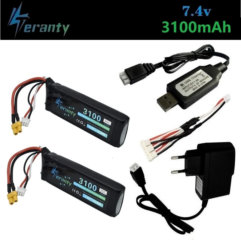 

7.4V 3100mAh 35C Lipo Battery Charger Sets for MJX Bugs 3 B3 RC Quadcopter Spare Parts 7.4v Rechargeable Battery Upgrade 2700mah