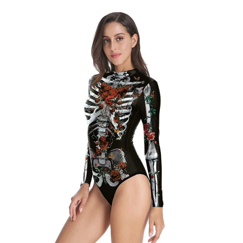 2021 New Red Rose Human Skeleton Printing 3D Digital Seaside Beach Sunscreen Quick-drying All-in-one Swimsuit | Спорт и развлечения