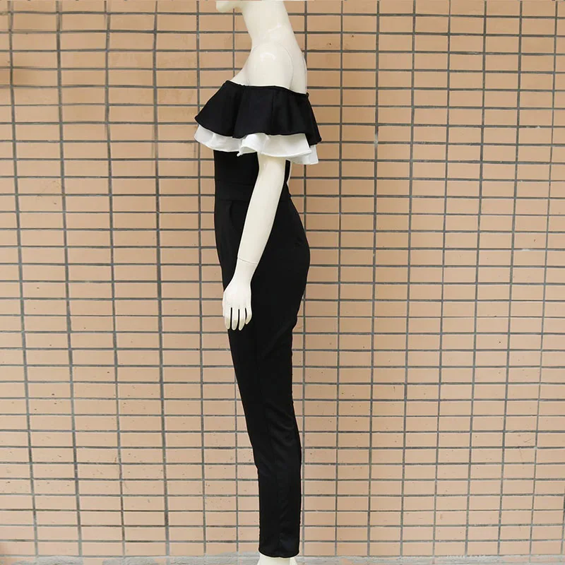 Women Off Shoulder Colorblock Ruffles Bodycon Jumpsuit Skinny Streetwear Fashion New Trends Slim Fit Black Jumpsuits 
Women Off Shoulder Colorblock Ruffles Bodycon Jumpsuit Skinny Streetwear Fashion New Trends Slim Fit Black Jumpsuits