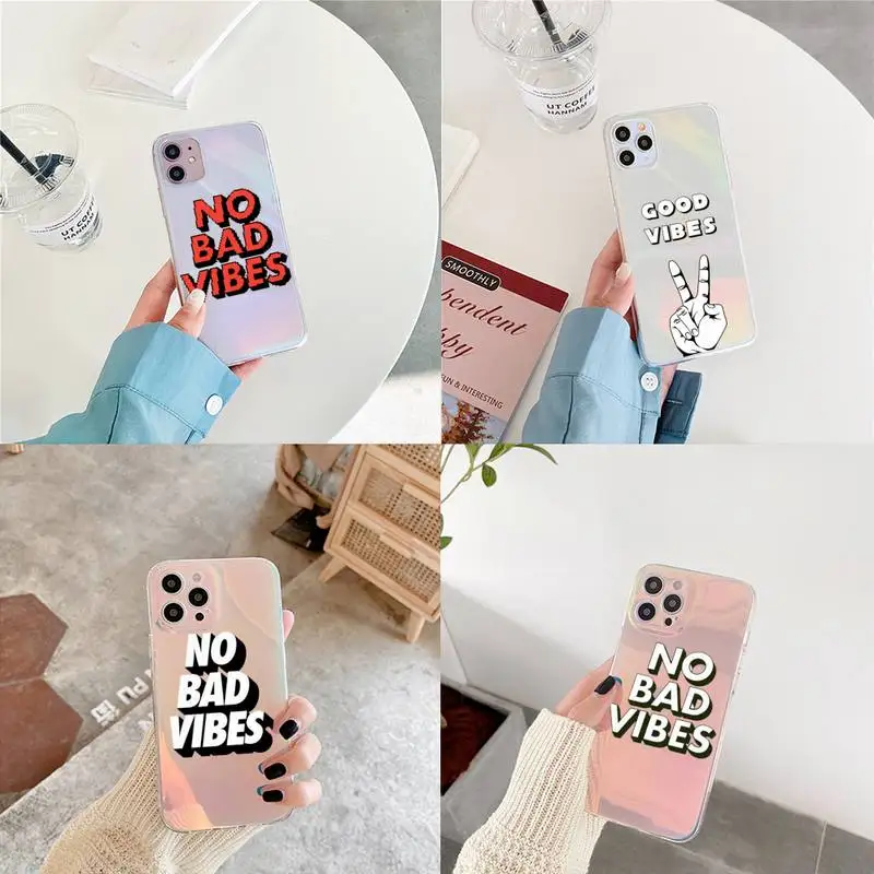 No Bad Vibes color Text Phone Case for iPhone xiaomi redmi 7 8 9 11 12 10 S X XS XR MINI Pro Max Plus laser Transparent
No Bad Vibes color Text Phone Case for iPhone xiaomi redmi 7 8 9 11 12 10 S X XS XR MINI Pro Max Plus laser Transparent