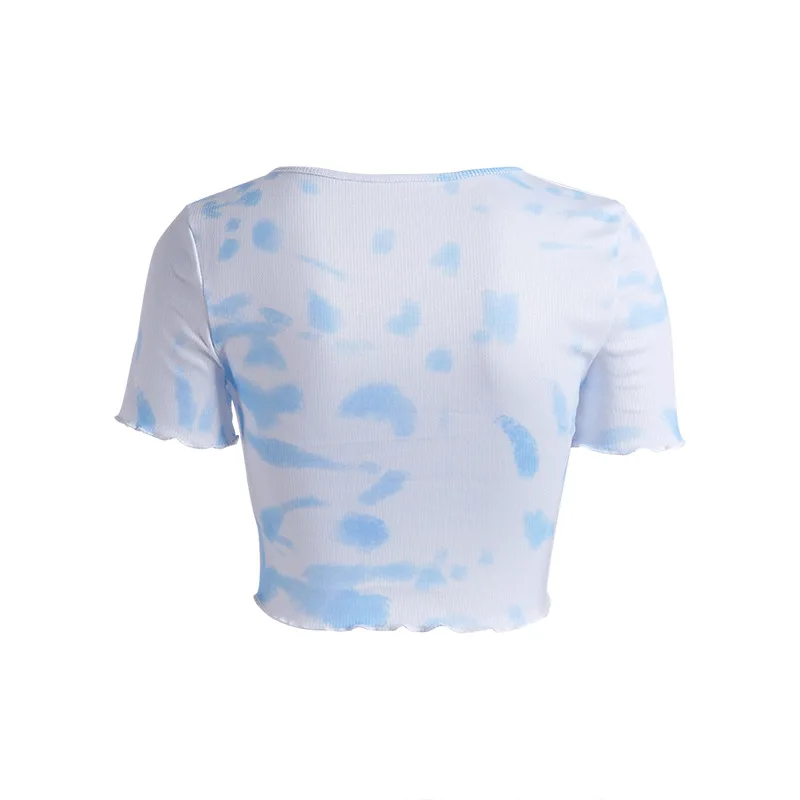 2021 summer new female sexy short navel wood ear solid color+tie-dyed single-breasted T-shirt chemise femme
2021 summer new female sexy short navel wood ear solid color+tie-dyed single-breasted T-shirt chemise femme