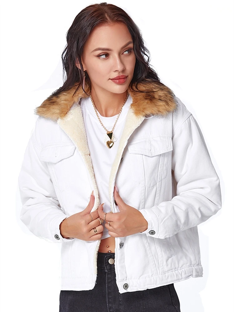 Female Winter Spring Warm Denim Jacket with Fur Collar Plus Velvet Coat Women's Long Sleeved Jean Outerwear White Chaqueta Mujer
Female Winter Spring Warm Denim Jacket with Fur Collar Plus Velvet Coat Women's Long Sleeved Jean Outerwear White Chaqueta Mujer
