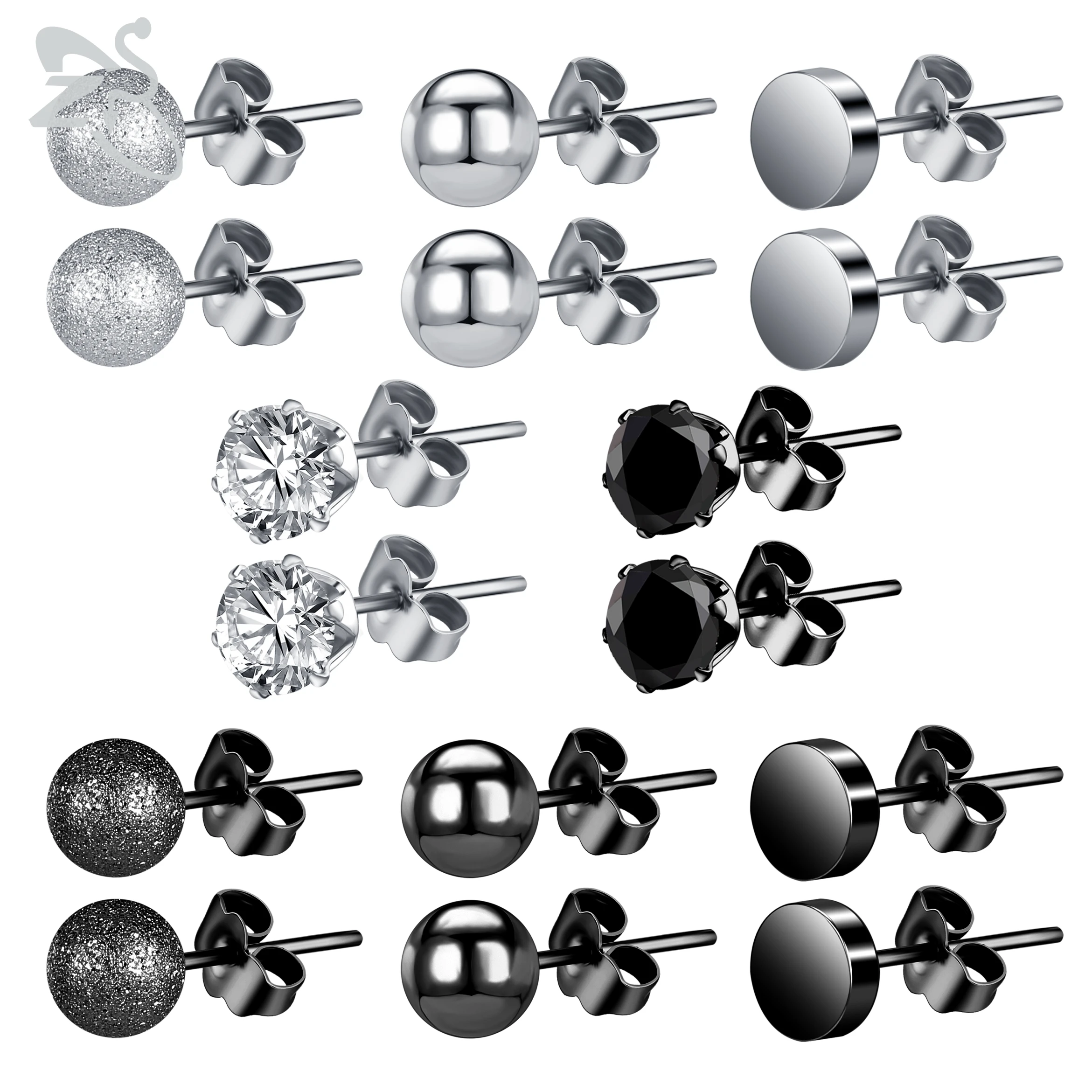 ZS 8 Pairs/lot 6MM Round CZ Crystal Earring Set 20g Stainless Steel Stud Earrings Silver&Black Color Ball Helix Conch Piercings
ZS 8 Pairs/lot 6MM Round CZ Crystal Earring Set 20g Stainless Steel Stud Earrings Silver&Black Color Ball Helix Conch Piercings