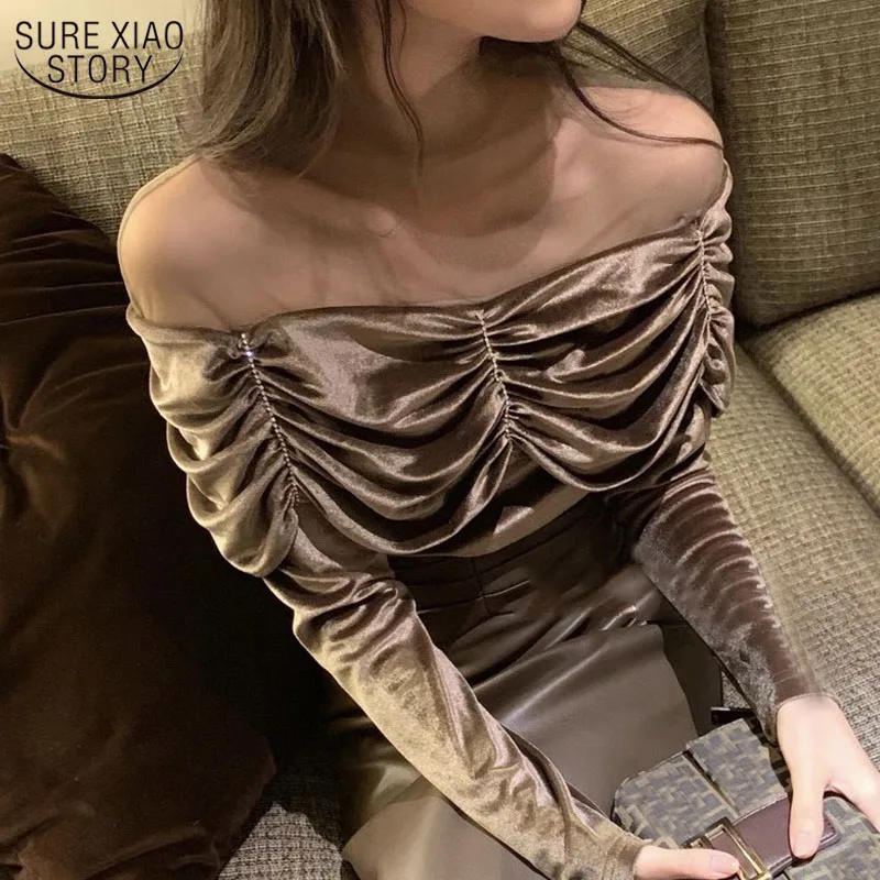 Autumn and Winter New Mesh Stitching Slash Neck LONG SLEEVE TOP Retro Design Pleated Sexy Slim Bottoming Women's Shirt 12037
Autumn and Winter New Mesh Stitching Slash Neck LONG SLEEVE TOP Retro Design Pleated Sexy Slim Bottoming Women's Shirt 12037