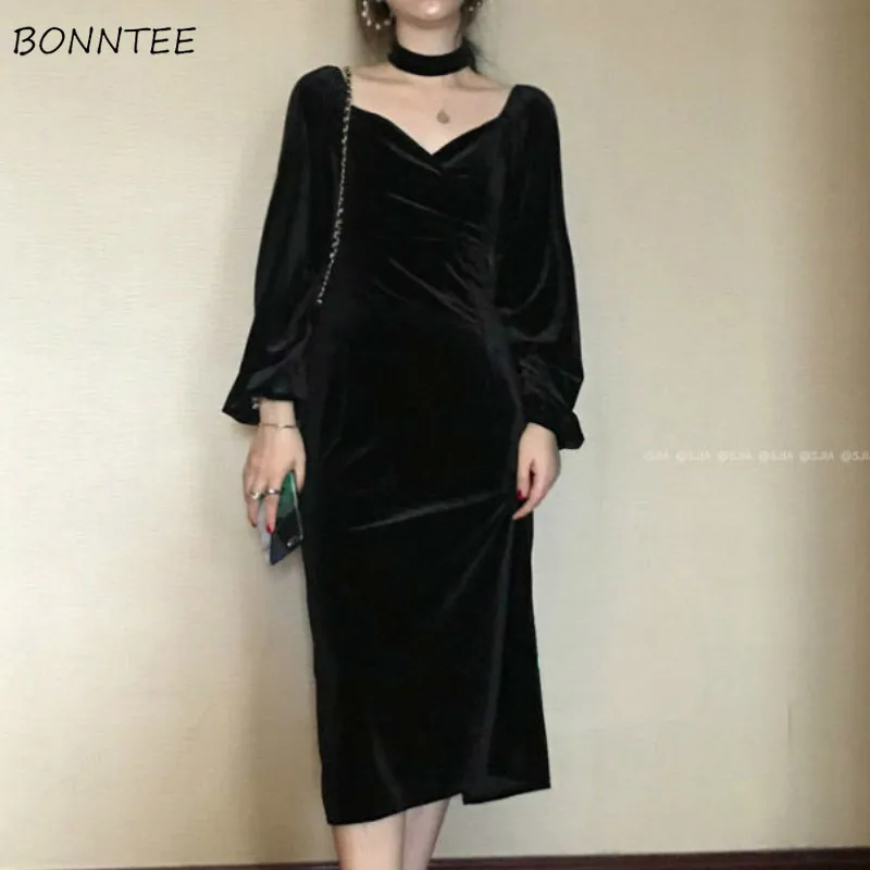 Plus Size Dresses Women Temperament Slim Soft New French Style Fashion Solid Long Sleeve V-Neck Elegant Abdomen Simple Vestidos
Plus Size Dresses Women Temperament Slim Soft New French Style Fashion Solid Long Sleeve V-Neck Elegant Abdomen Simple Vestidos