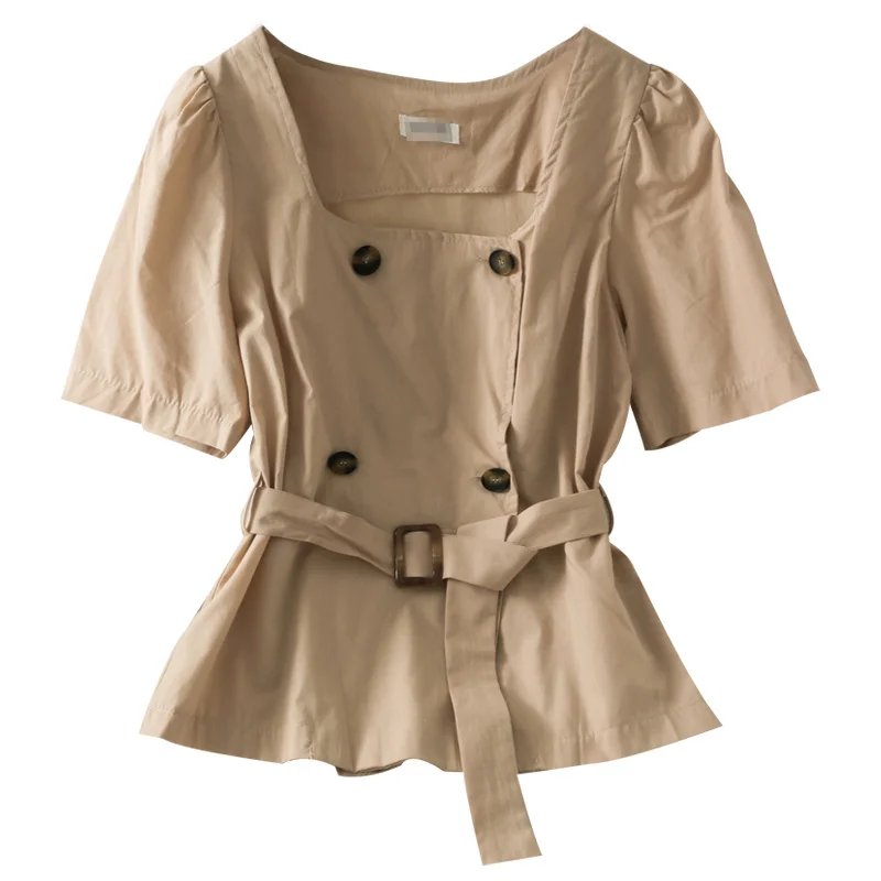 Kimutomo Chic Square Collar Solid Blouse Women All Matching Short Sleeve Double Breasted Slim Waist Bandage Shirt Korean Fashion
Kimutomo Chic Square Collar Solid Blouse Women All Matching Short Sleeve Double Breasted Slim Waist Bandage Shirt Korean Fashion