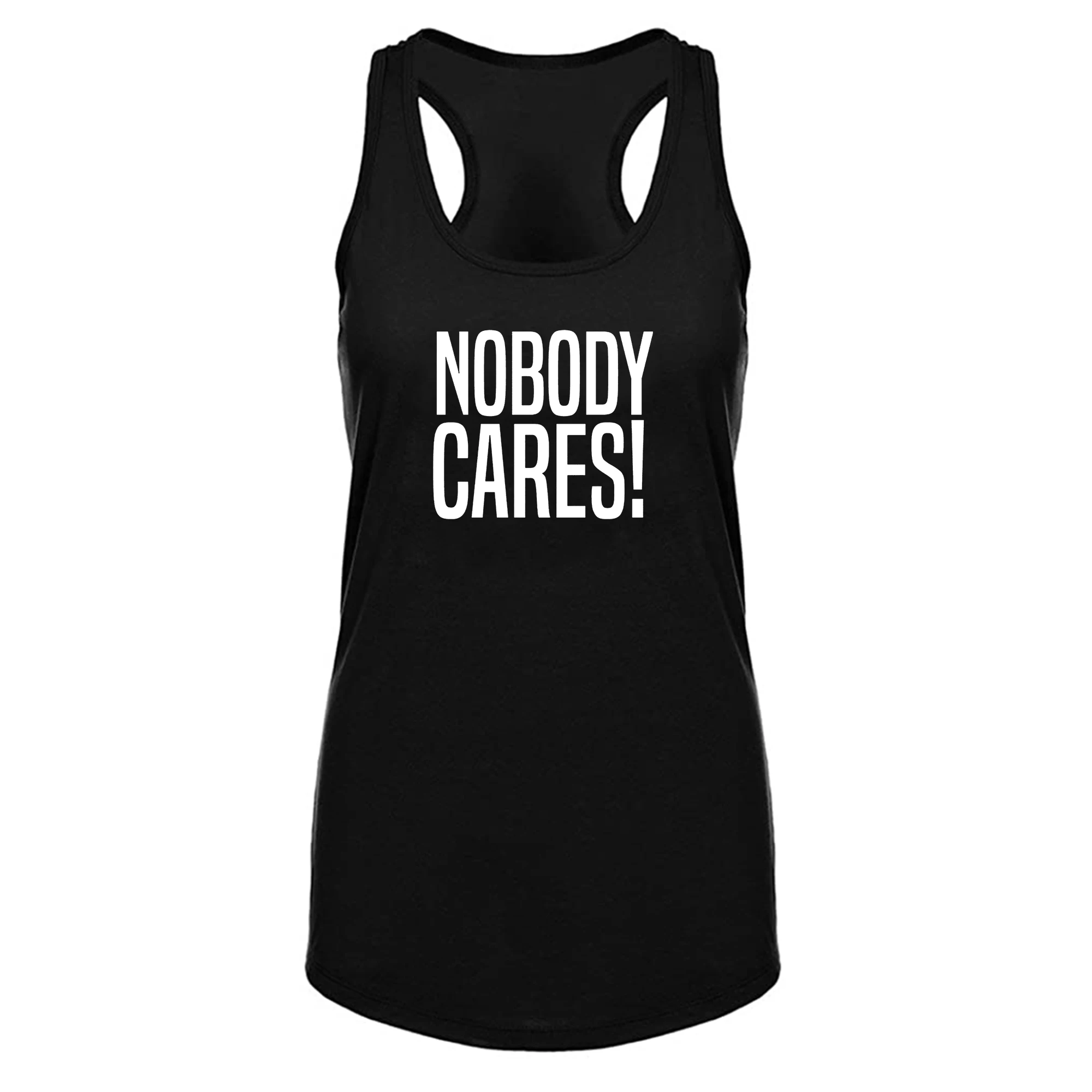 Lyprerazy Женская Черная Спортивная майка с принтом «Nobody Cares» для занятий фитнесом 
Lyprerazy Женская Черная Спортивная майка с принтом «Nobody Cares» для занятий фитнесом