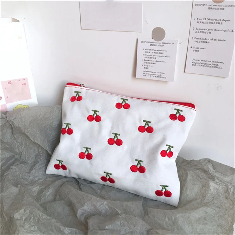 Cherry Embroidery Cosmetic Bags Cute Kawaii Zipper Lipstick Bag Retro Girls Canvas Bag Makeup Case Storage Neceser Kit
Cherry Embroidery Cosmetic Bags Cute Kawaii Zipper Lipstick Bag Retro Girls Canvas Bag Makeup Case Storage Neceser Kit
