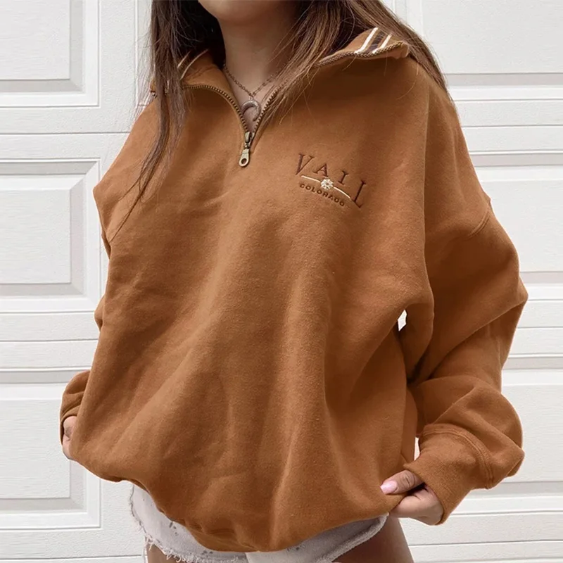 Женская толстовка с длинным рукавом, рубашка с отложным воротником на молнии, с буквенным принтом, пуловер, топы, однотонные, свободные, нова...
Женская толстовка с длинным рукавом, рубашка с отложным воротником на молнии, с буквенным принтом, пуловер, топы, однотонные, свободные, нова...