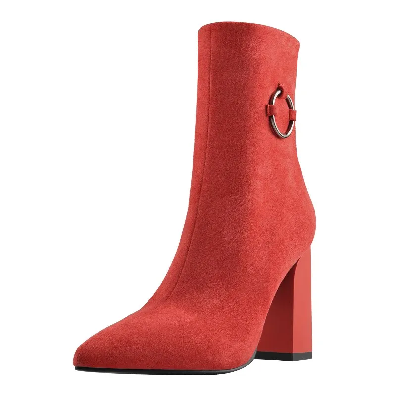 Onlymaker Women Red Flock Simple Ankle Boots Pointed Toe Side Zip Minimalistic Stretch Chunky Block High Heels Milk Silk Lining
Onlymaker Women Red Flock Simple Ankle Boots Pointed Toe Side Zip Minimalistic Stretch Chunky Block High Heels Milk Silk Lining