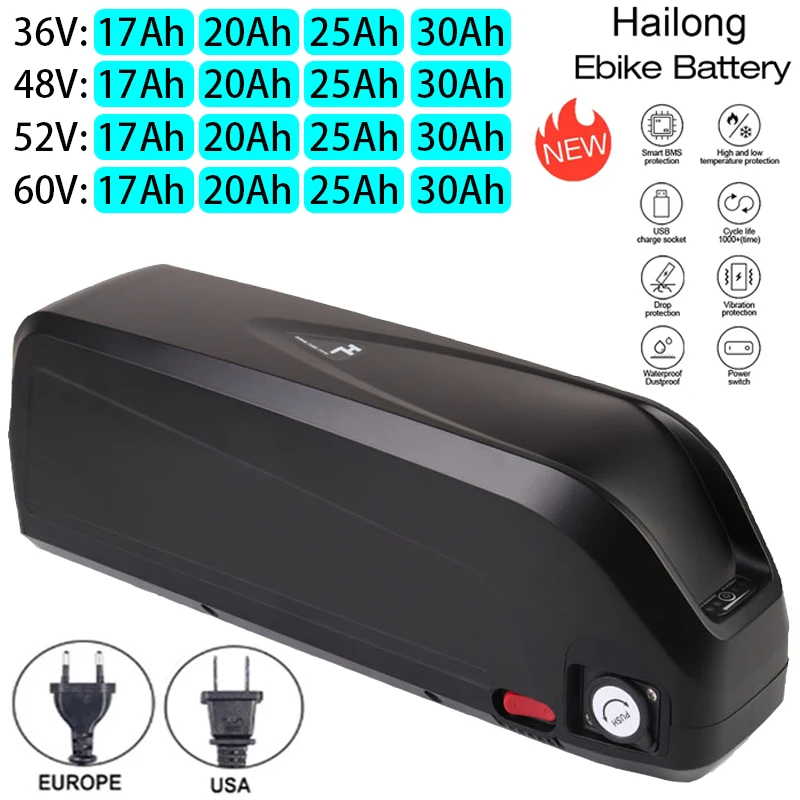 Electric Bicycle Hailong Battery 36V 48V 52V USB 18650 BBS02 BBS03 BBSHD 17Ah 20ah 30Ah 500W 750W 1000W 1500W Scooter Battery
Electric Bicycle Hailong Battery 36V 48V 52V USB 18650 BBS02 BBS03 BBSHD 17Ah 20ah 30Ah 500W 750W 1000W 1500W Scooter Battery