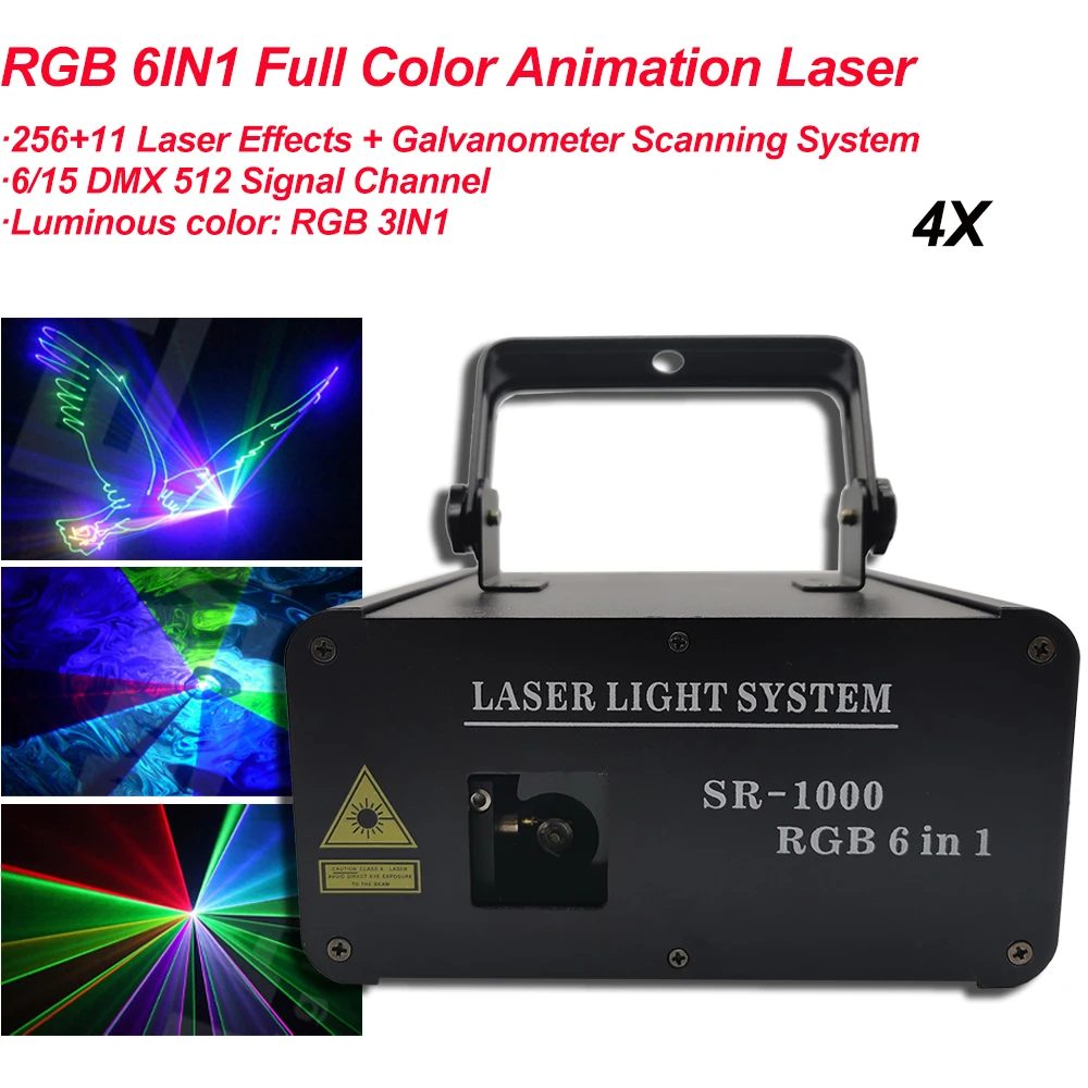 

4 шт./лот разноцветный анимационный лазерный проектор RGB DMX 512 Сканер DJ для дискотевечерние вечеринки праздника 600 мВт 1 Вт 1,5 Вт сценическое ос...