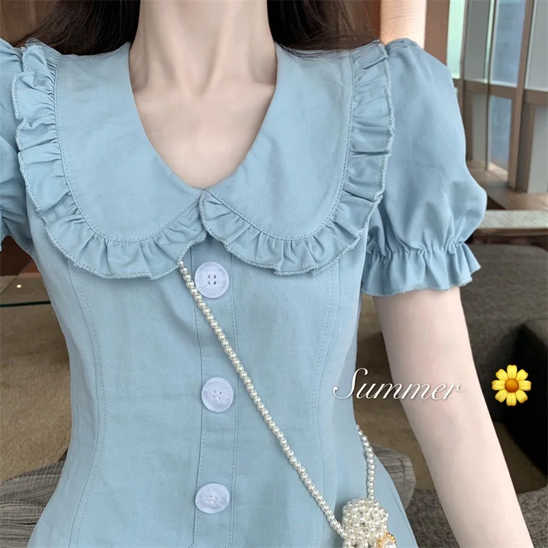 2021 Chic Korea Vintage Elegant Summer Puff Short Sleeve Ruffle Doll Collar Little Guy A Word Short Skirt Draw Back Vestidos
2021 Chic Korea Vintage Elegant Summer Puff Short Sleeve Ruffle Doll Collar Little Guy A Word Short Skirt Draw Back Vestidos