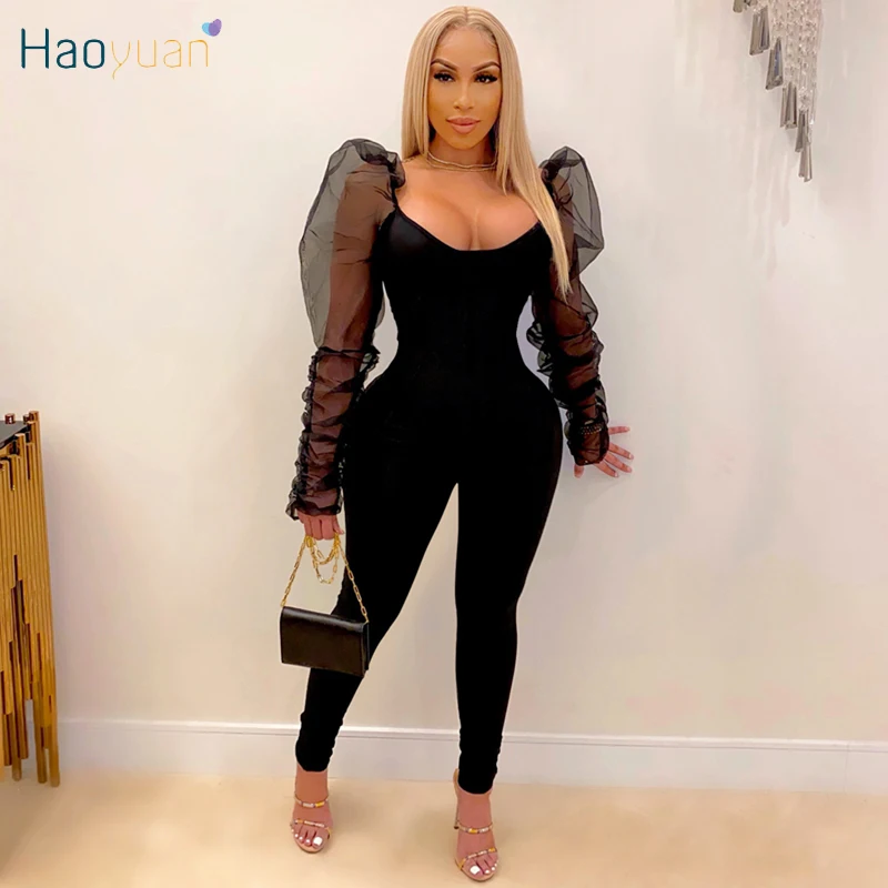 HAOYUAN Sexy Mesh Sheer Bodycon Jumpsuit Puff Sleeve Overalls for Women Fashion Streetwear Summer Fall One Piece Club Outfits
HAOYUAN Sexy Mesh Sheer Bodycon Jumpsuit Puff Sleeve Overalls for Women Fashion Streetwear Summer Fall One Piece Club Outfits