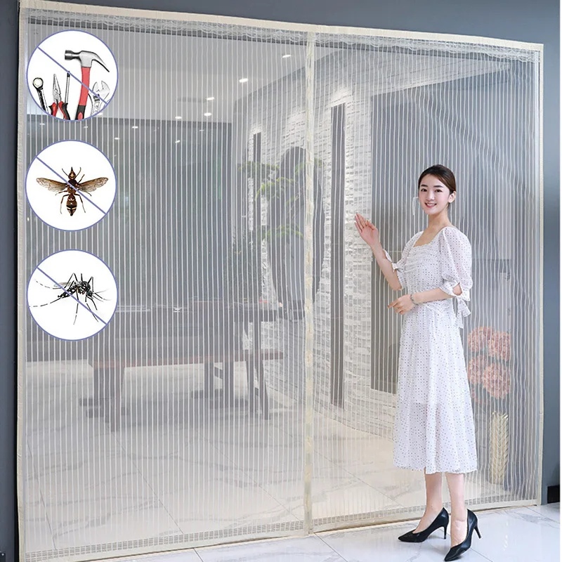 

Прочная Магнитная дверная занавеска, невидимая марля для защиты от комаров и насекомых, автоматическое закрытие, москитные сетки большого ...