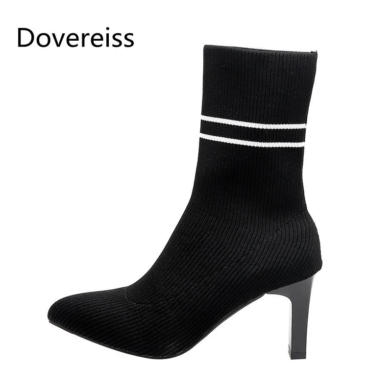 

Dovereiss/Модная женская обувь новые зимние пикантные элегантные полусапожки с острым носком, на блочном каблуке, без шнуровки, красного и белог...