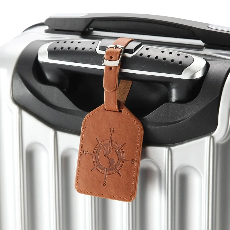 

High Quality Travel Accessories The Compass Luggage Tag PU Suitcase ID Addres Holder Baggage Boarding Tag Portable Label
