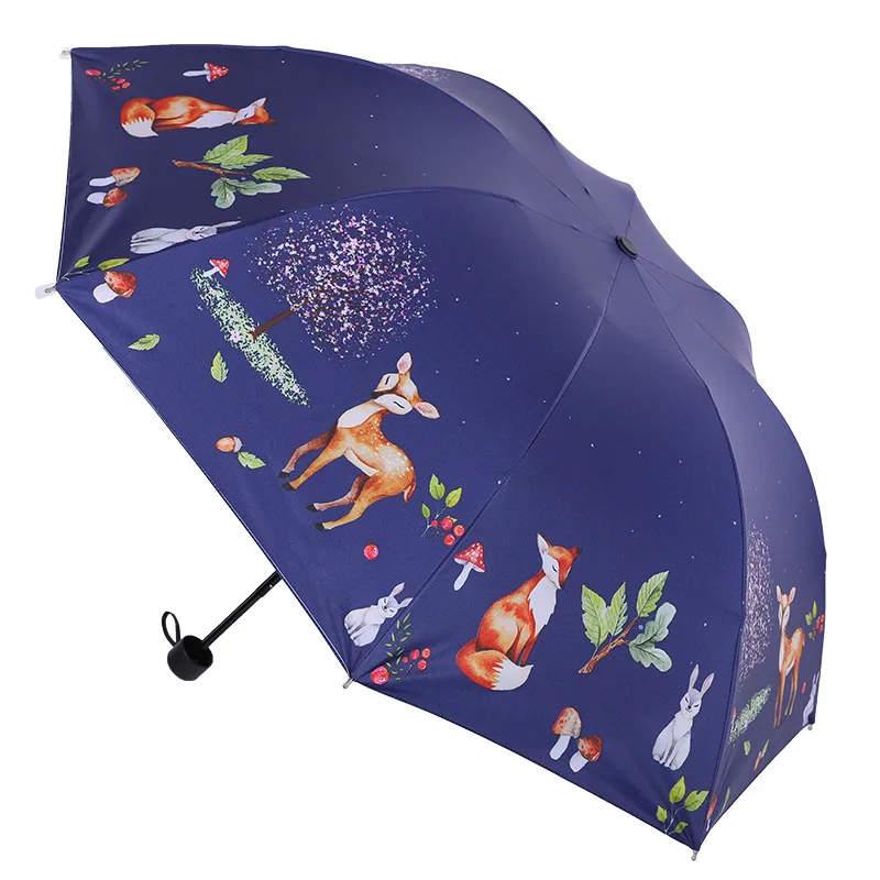 

Три складных зонта, женский зонт с черным покрытием, зонт от солнца, ветрозащитный, сильный, УФ, солнечный и дождливый Зонт двойного назначен...