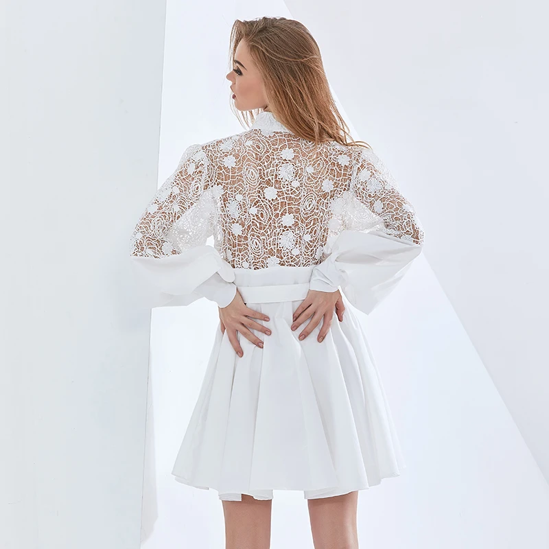 TWOTWINSTYLE See Through White Dress For Women Stand Collar Lantern Sleeve High Waist Sashes Patchwork Lace Dresses Female New
TWOTWINSTYLE See Through White Dress For Women Stand Collar Lantern Sleeve High Waist Sashes Patchwork Lace Dresses Female New