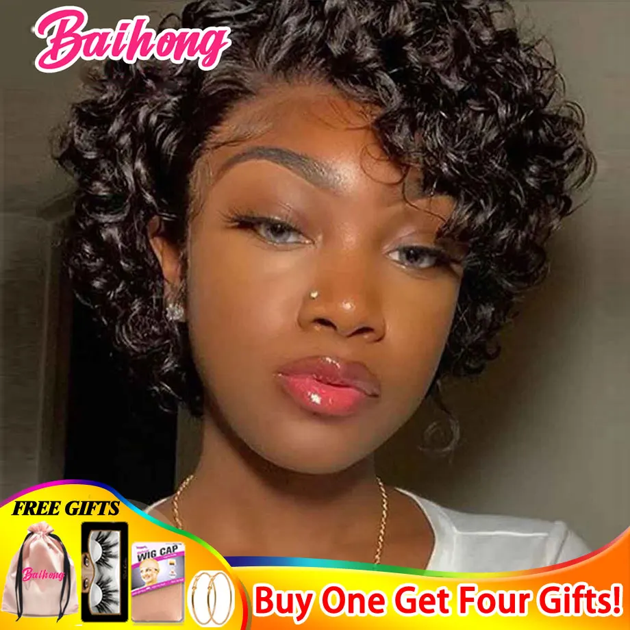 Pixie Cut Curly Human Hair 13x1 Lace Part Short Wig Pre Plucked Afro Wigs Brazilian Water Transparent Closure Wig Baihong
Pixie Cut Curly Human Hair 13x1 Lace Part Short Wig Pre Plucked Afro Wigs Brazilian Water Transparent Closure Wig Baihong