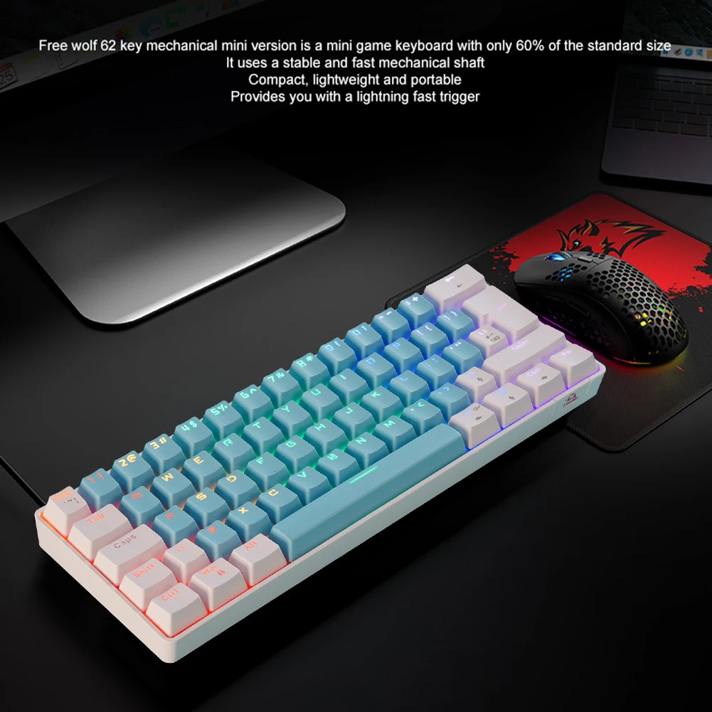 T60 62 Keys NKRO 18 Colors Backlit USB C Wired Keyboard Gaming Computer Office Mechanical Keyboard for Gamer PC Laptop
T60 62 Keys NKRO 18 Colors Backlit USB C Wired Keyboard Gaming Computer Office Mechanical Keyboard for Gamer PC Laptop
